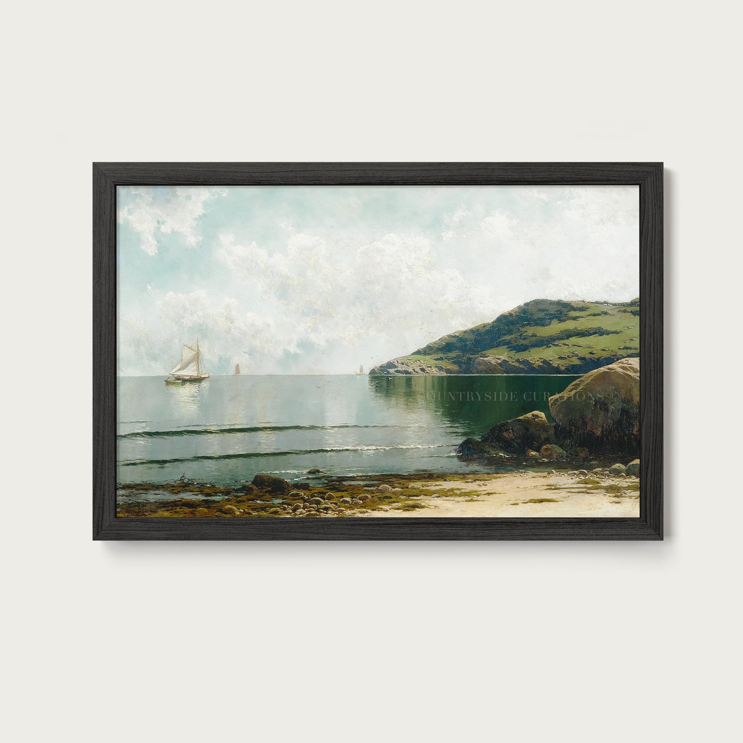 Coastal Seascape Sailboat Bay Oil Painting Art Print