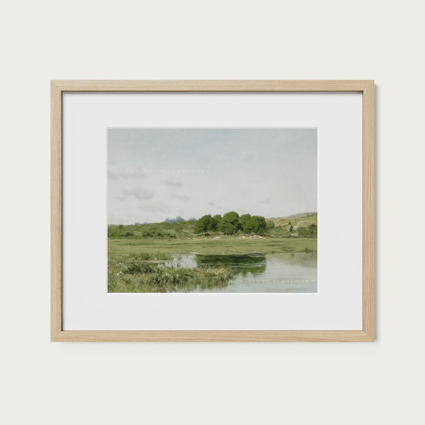 Farmhouse Countryside Pond Landscape Oil Painting Print