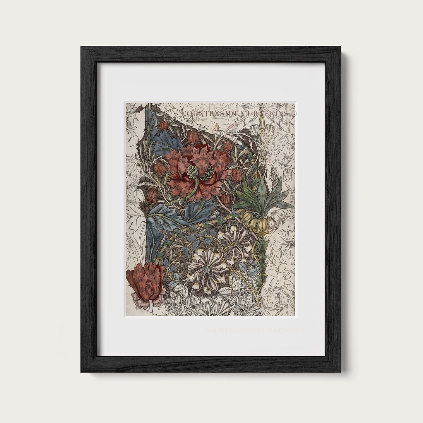 Vintage Botanical Wall Art Print Burgundy Floral Study