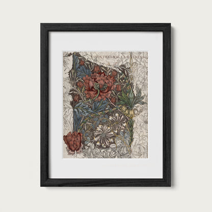 Vintage Botanical Wall Art Print Burgundy Floral Study