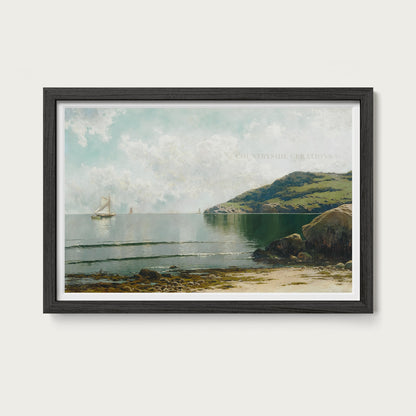 Coastal Seascape Sailboat Bay Oil Painting Art Print