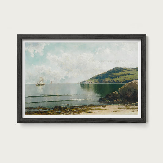 Coastal Seascape Sailboat Bay Oil Painting Art Print