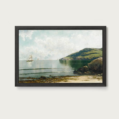 Coastal Seascape Sailboat Bay Oil Painting Art Print