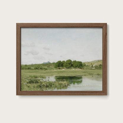 Farmhouse Countryside Pond Landscape Oil Painting Print