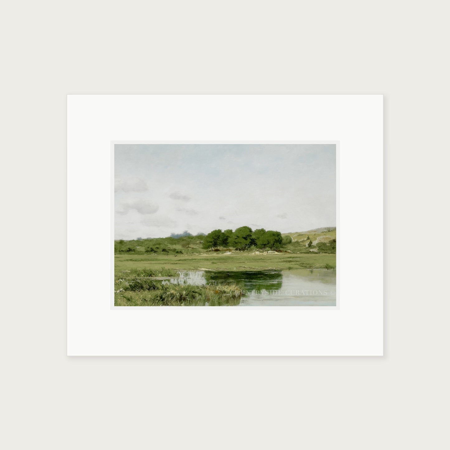 Farmhouse Countryside Pond Landscape Oil Painting Print