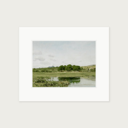 Farmhouse Countryside Pond Landscape Oil Painting Print
