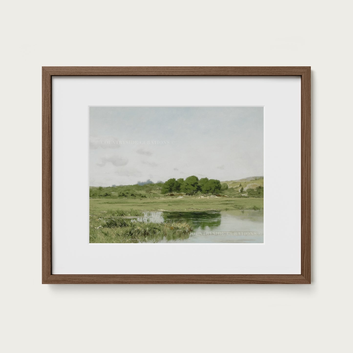 Farmhouse Countryside Pond Landscape Oil Painting Print