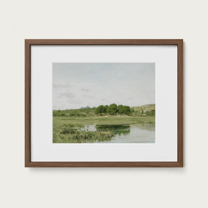 Farmhouse Countryside Pond Landscape Oil Painting Print