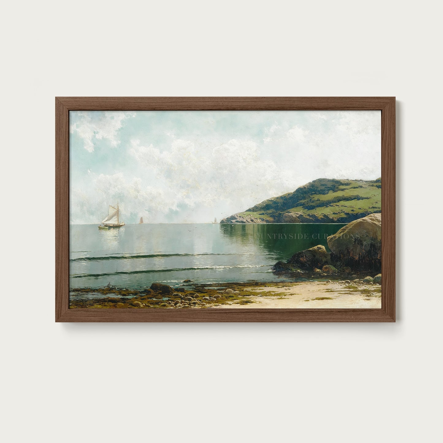 Coastal Seascape Sailboat Bay Oil Painting Art Print