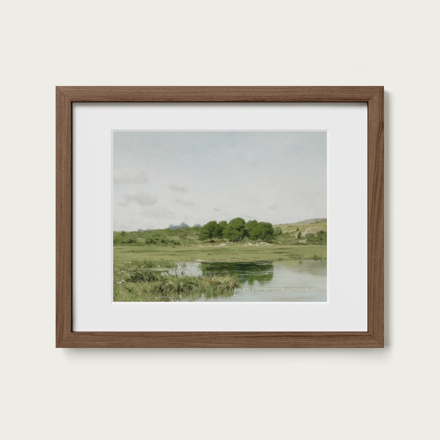 Farmhouse Countryside Pond Landscape Oil Painting Print