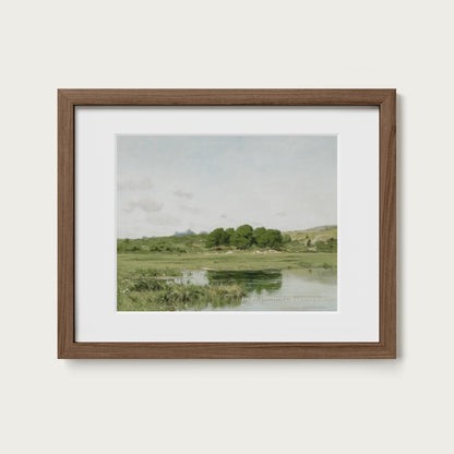 Farmhouse Countryside Pond Landscape Oil Painting Print