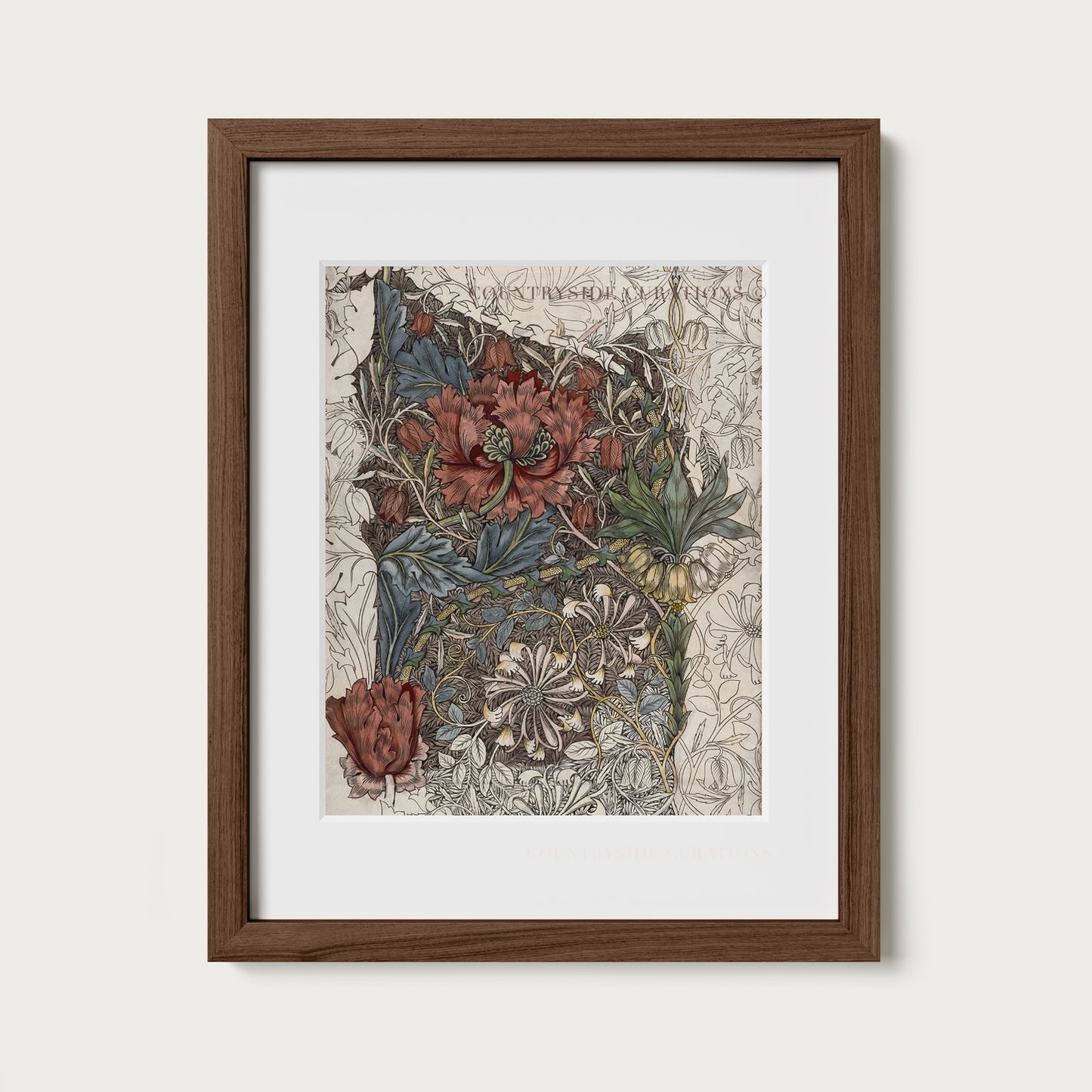 Vintage Botanical Wall Art Print Burgundy Floral Study