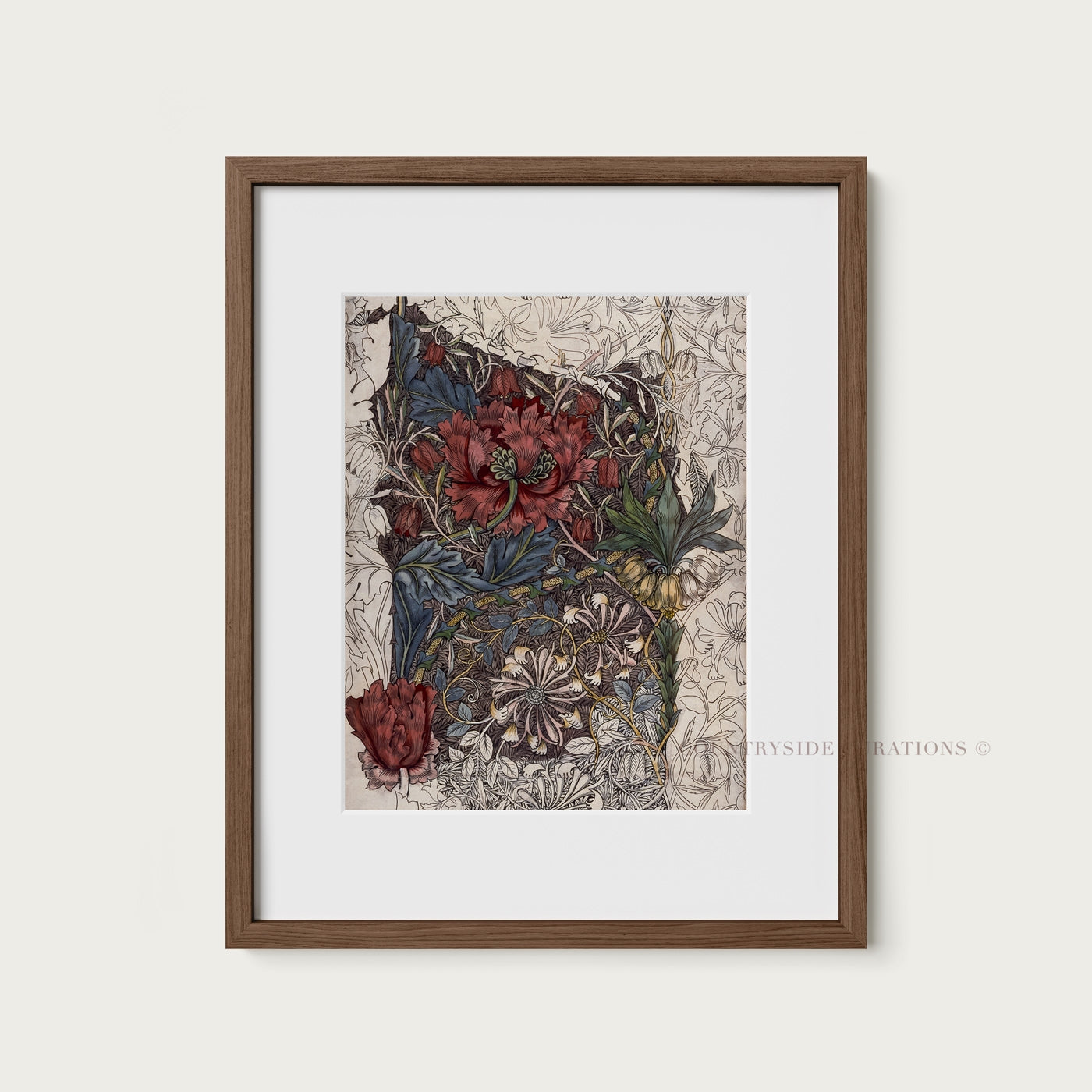 Vintage Botanical Wall Art Print Burgundy Floral Study