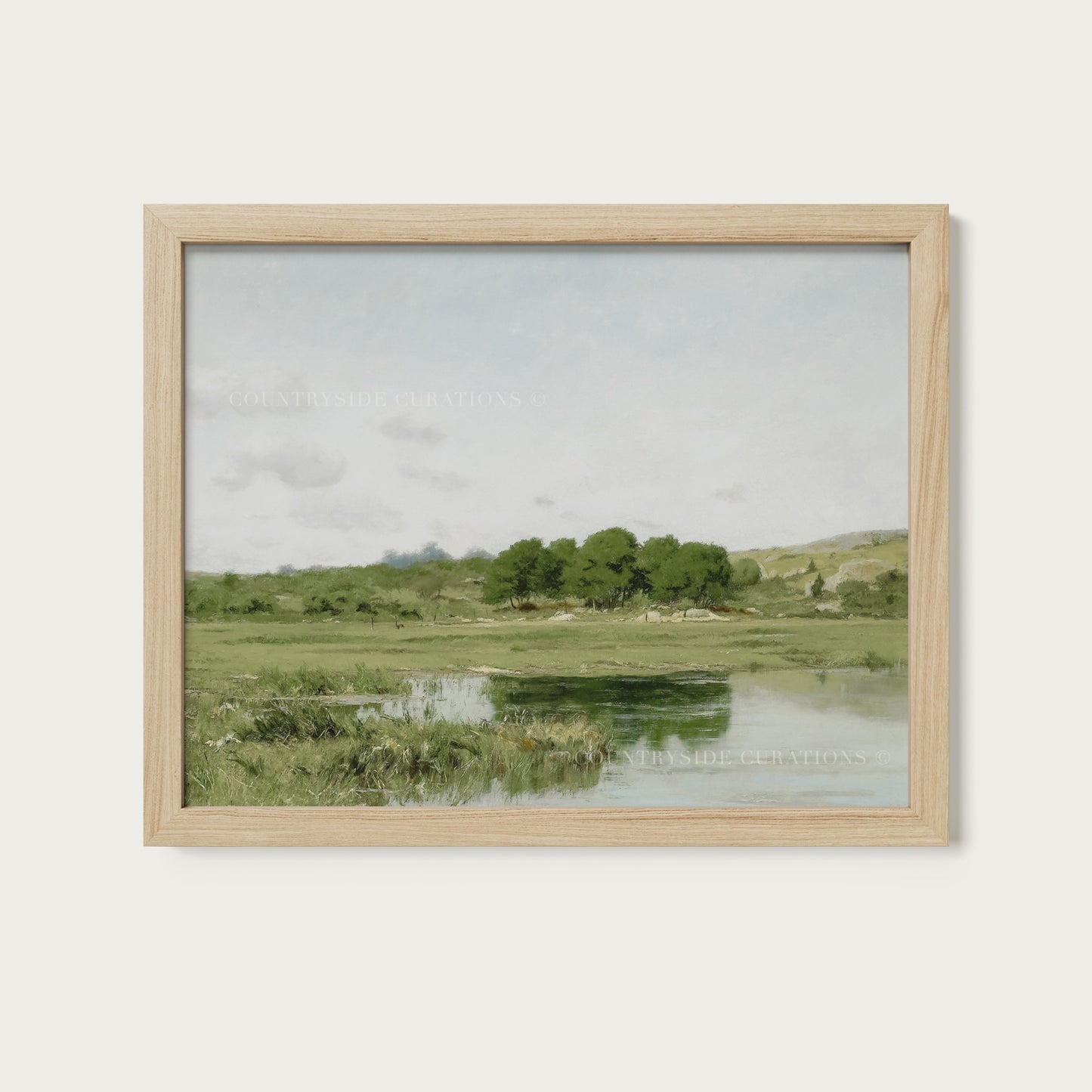 Farmhouse Countryside Pond Landscape Oil Painting Print