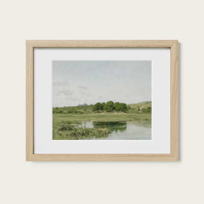 Farmhouse Countryside Pond Landscape Oil Painting Print