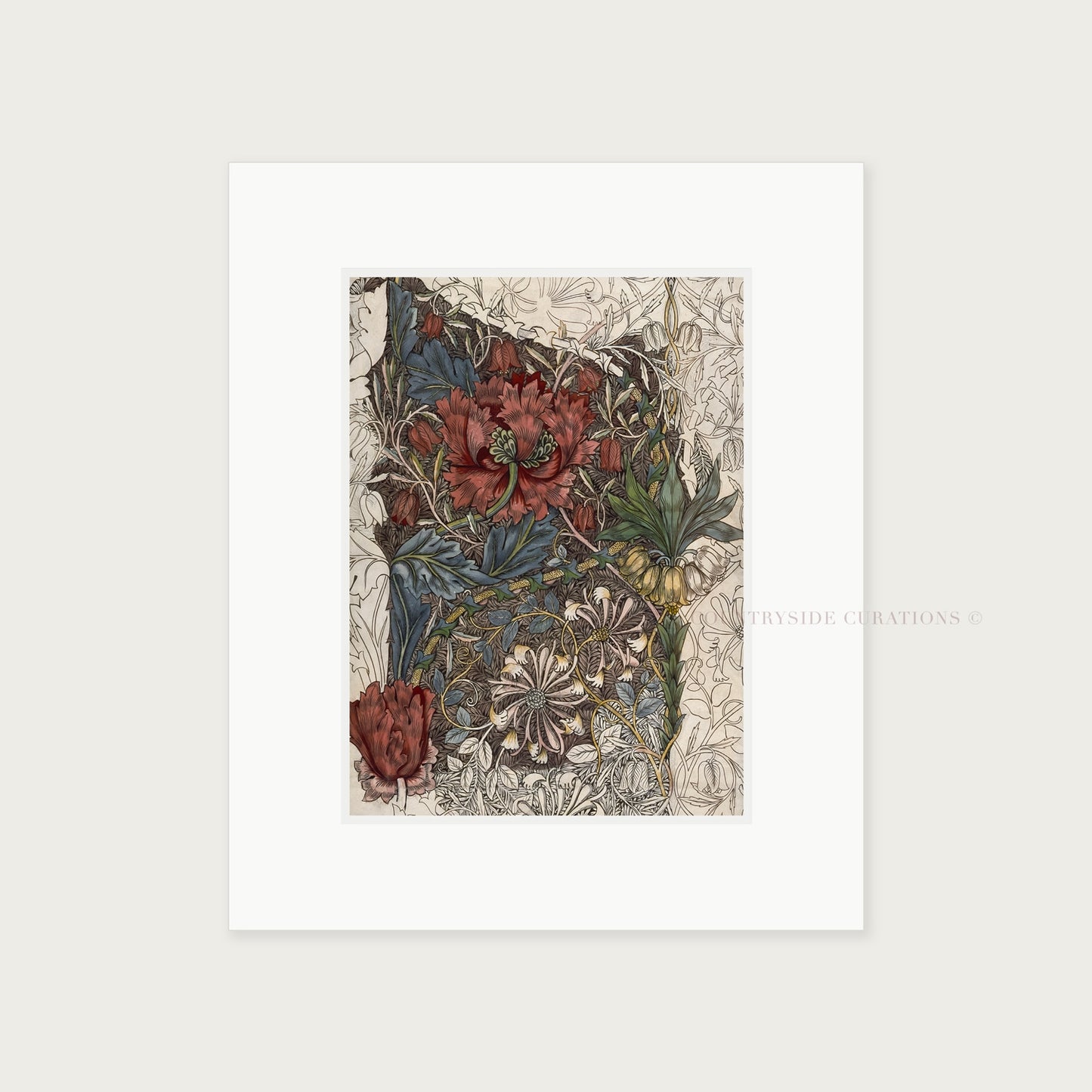 Vintage Botanical Wall Art Print Burgundy Floral Study