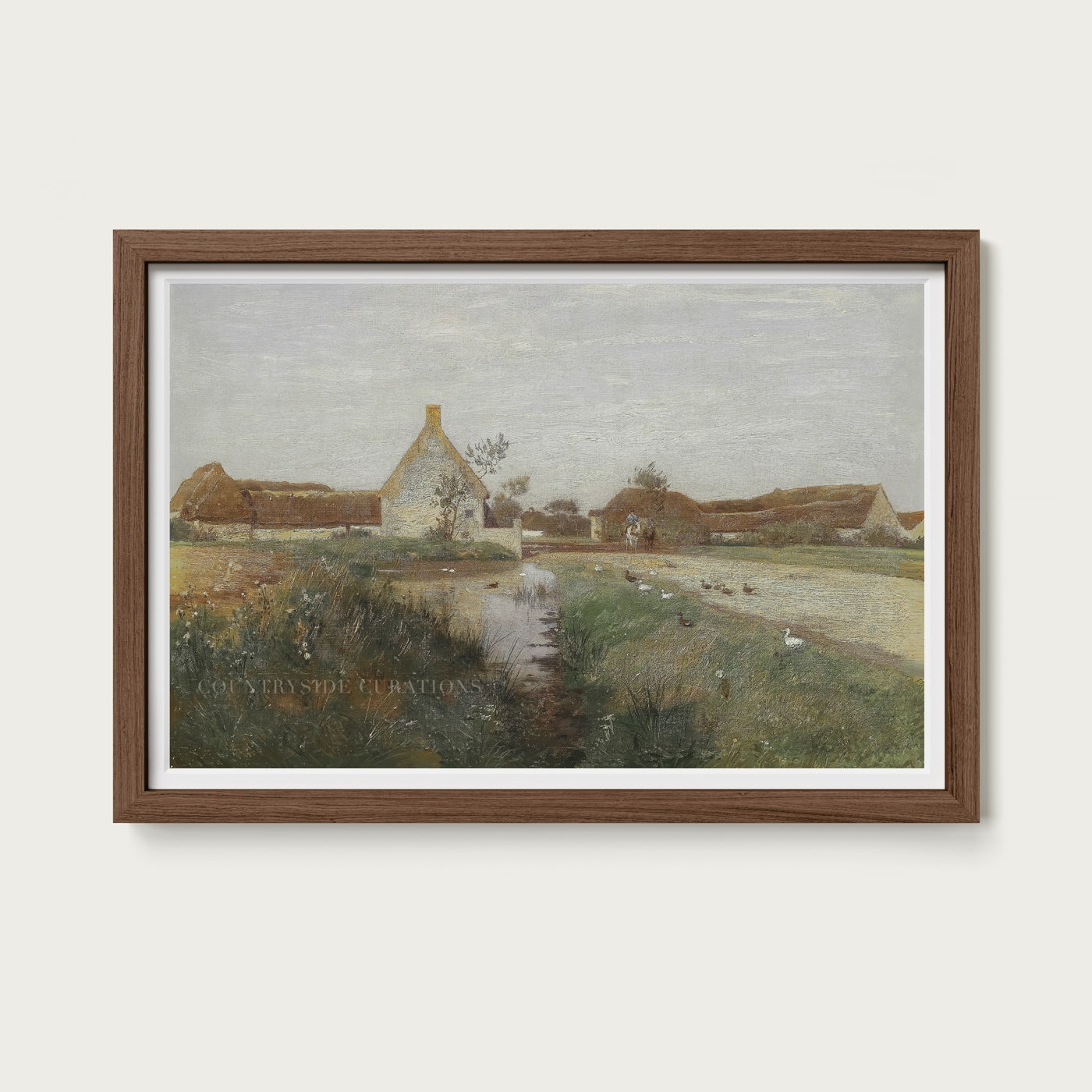 Farmhouse Landscape Pond and Ducks Oil Painting Print