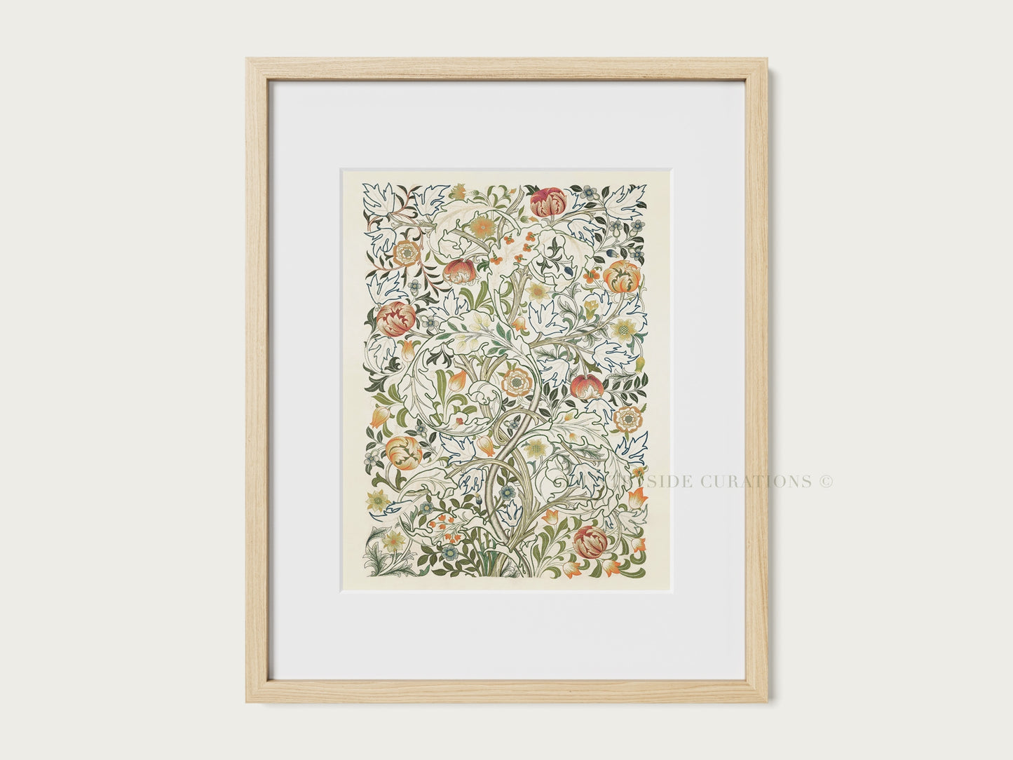 Vintage botanical tapestry print featuring acanthus foliage and soft floral elements.