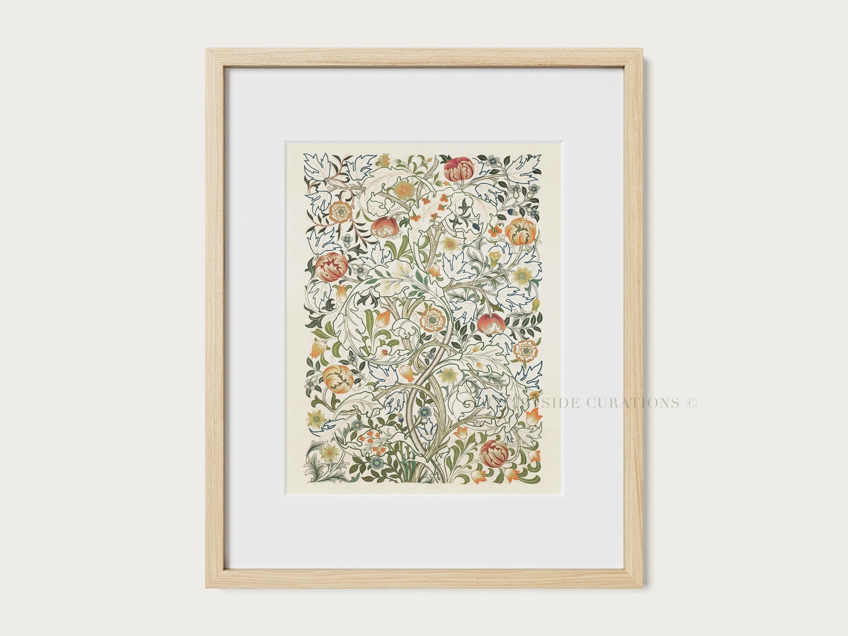 Vintage botanical tapestry print featuring acanthus foliage and soft floral elements.