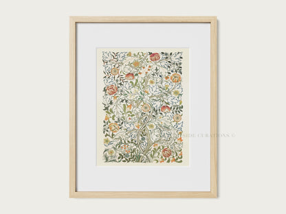 Vintage botanical tapestry print featuring acanthus foliage and soft floral elements.